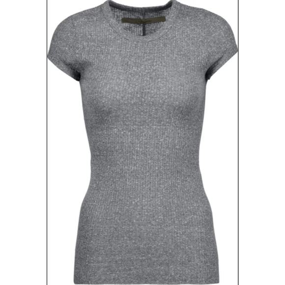 Enza Costa Ribbed Crewneck Tee Shirt Short Sleeve Women's Small Gray Minimalist - Picture 2 of 10